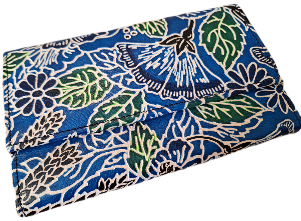 Embossed Leather Purse - Blue Floral