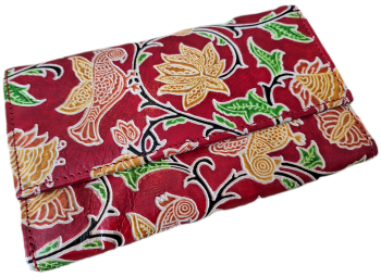 Embossed Leather Purse - Red Birds Floral