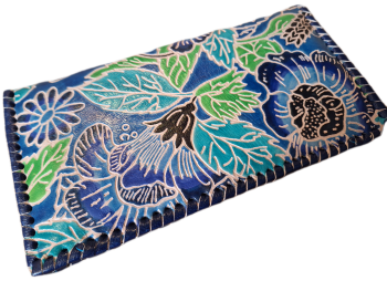 Embossed Leather Stitch Purse - Blue Floral