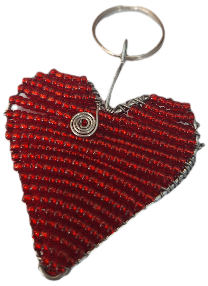 Beaded 2d Heart Keyring