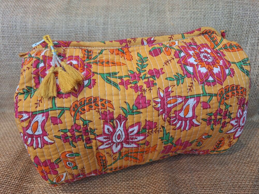 Indian Cotton Toiletries Bag - Mustard Floral