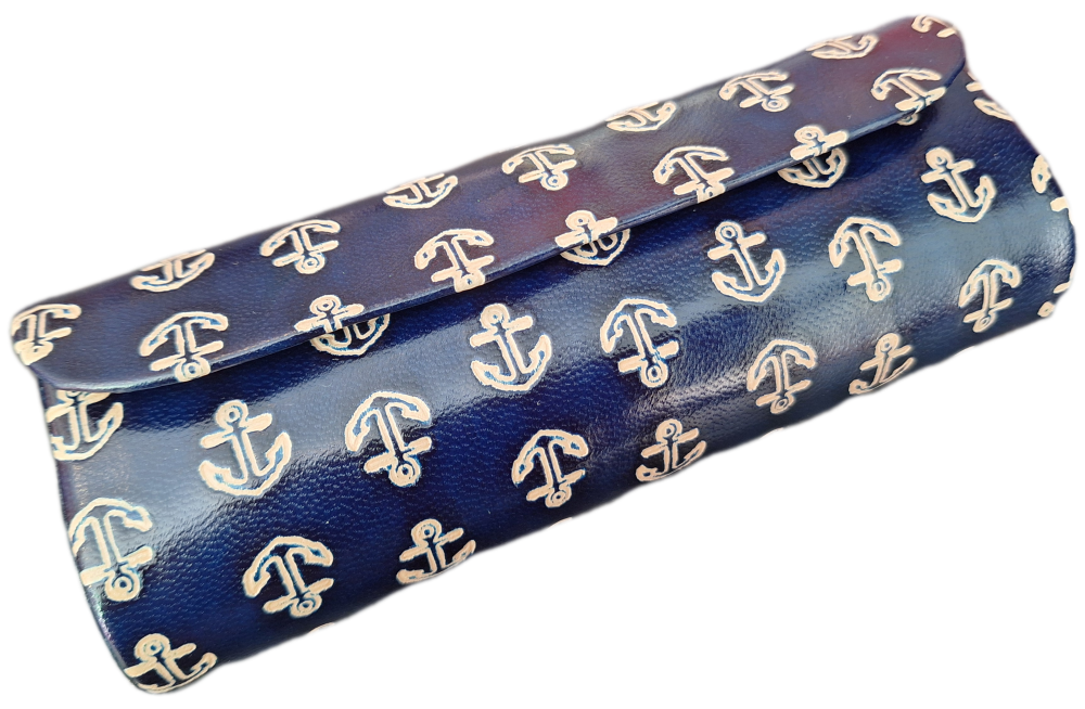 Embossed Leather Glasses Case - Anchors