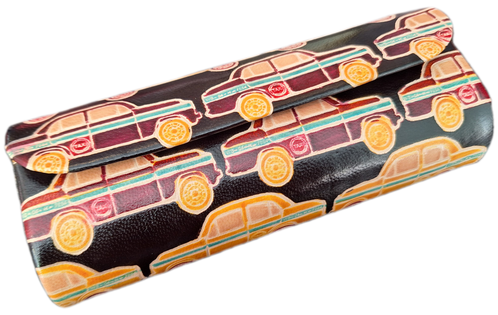 Embossed Leather Glasses Case - Cars