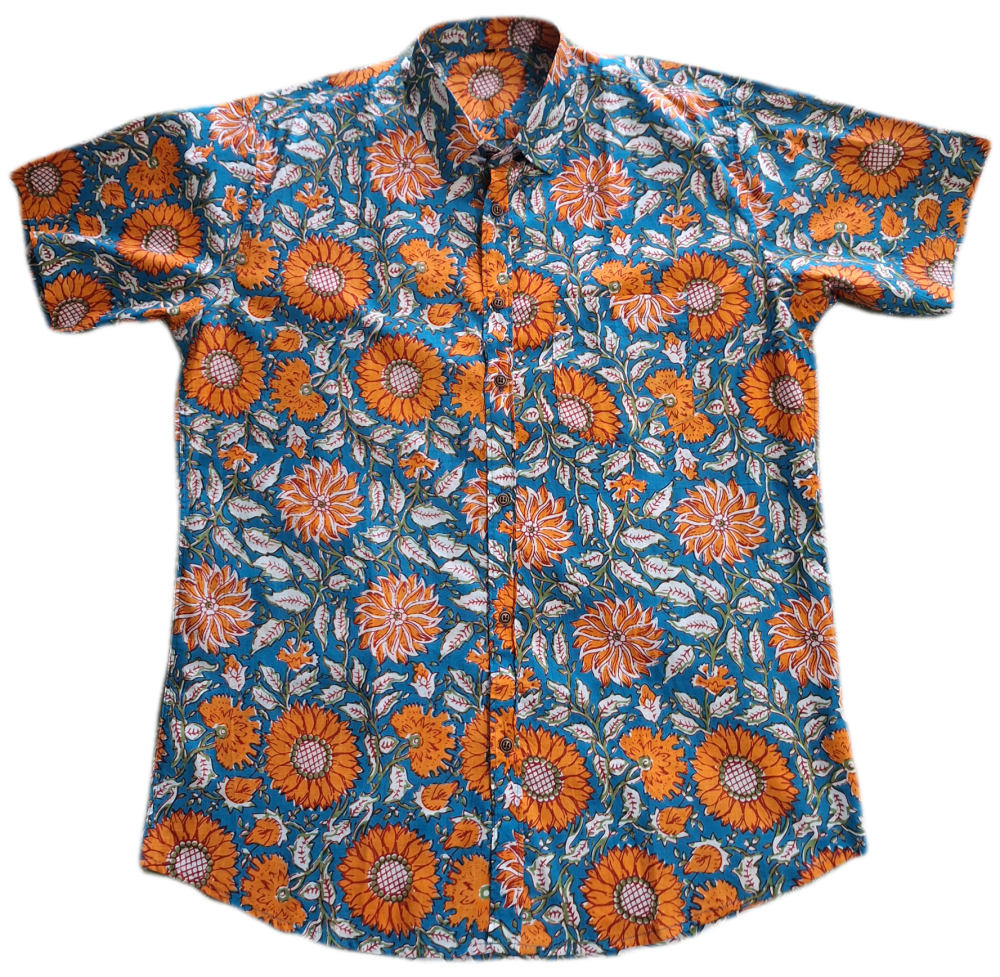 Men's Indian Cotton Shirt - XL - Teal Marigold