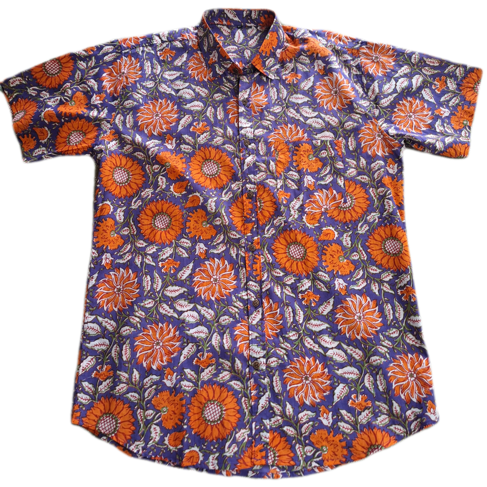 Men's Indian Cotton Shirt - XL - Purple Marigold
