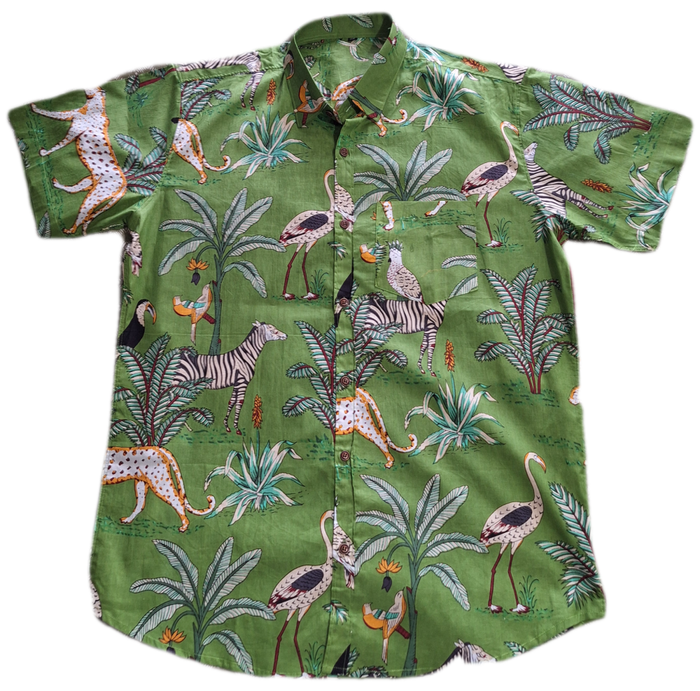 Men's Indian Cotton Shirt - XXL - Green Jungle