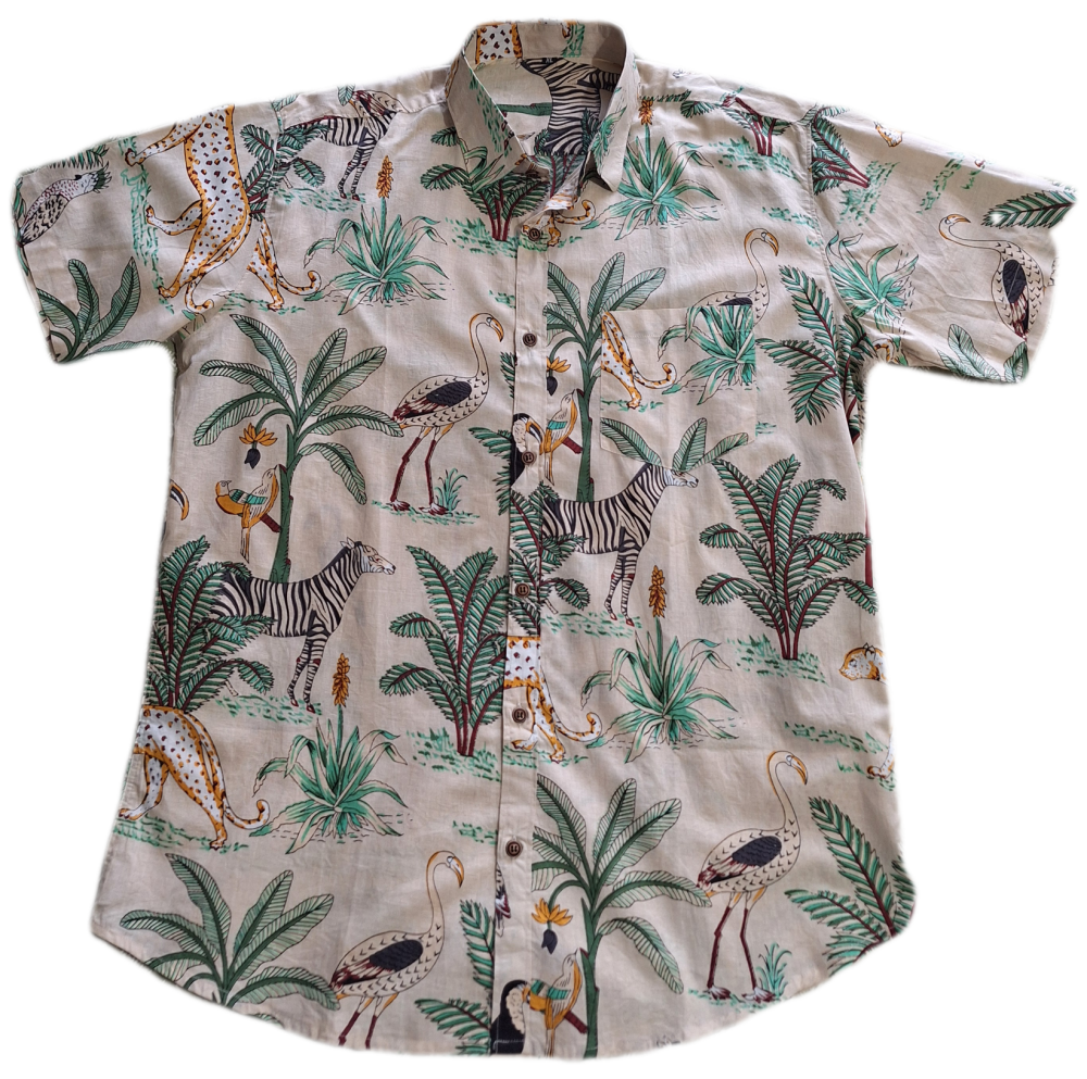 Men's Indian Cotton Shirt - XXL - Natural Jungle