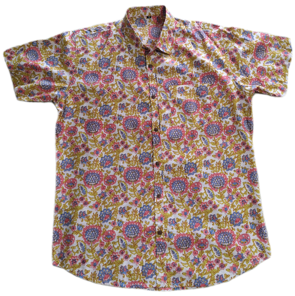 Men's Indian Cotton Shirt - XXL - Spring Flower