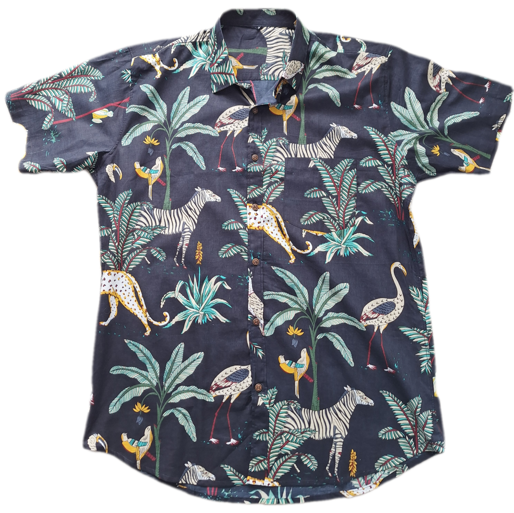 Men's Indian Cotton Shirt - XXL - Black Jungle
