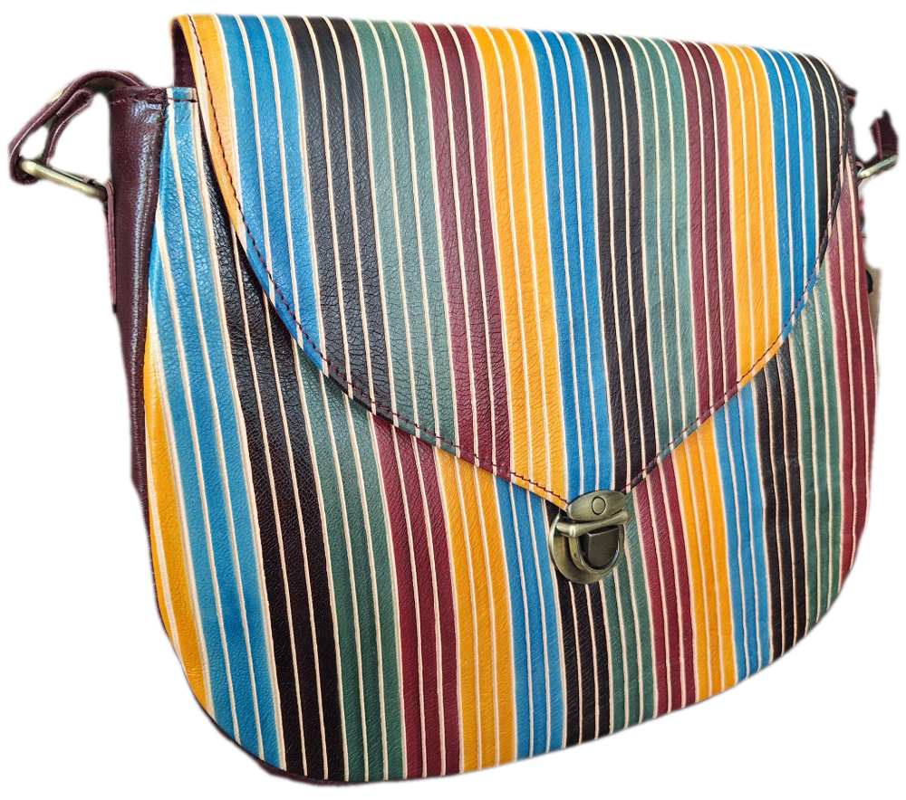 Embossed Leather Handbag - Winter Stripe