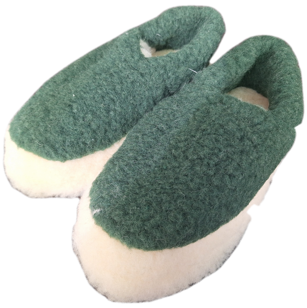 Irish Wool Slippers - Dark Green - Size 6/6.5
