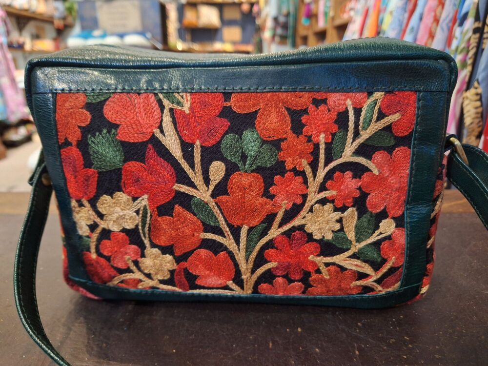 Embroidered Panel Leather Handbag - Design C