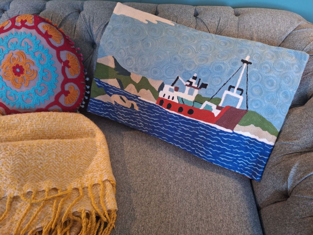 Embroidered Cushion Cover- The Red Ferry