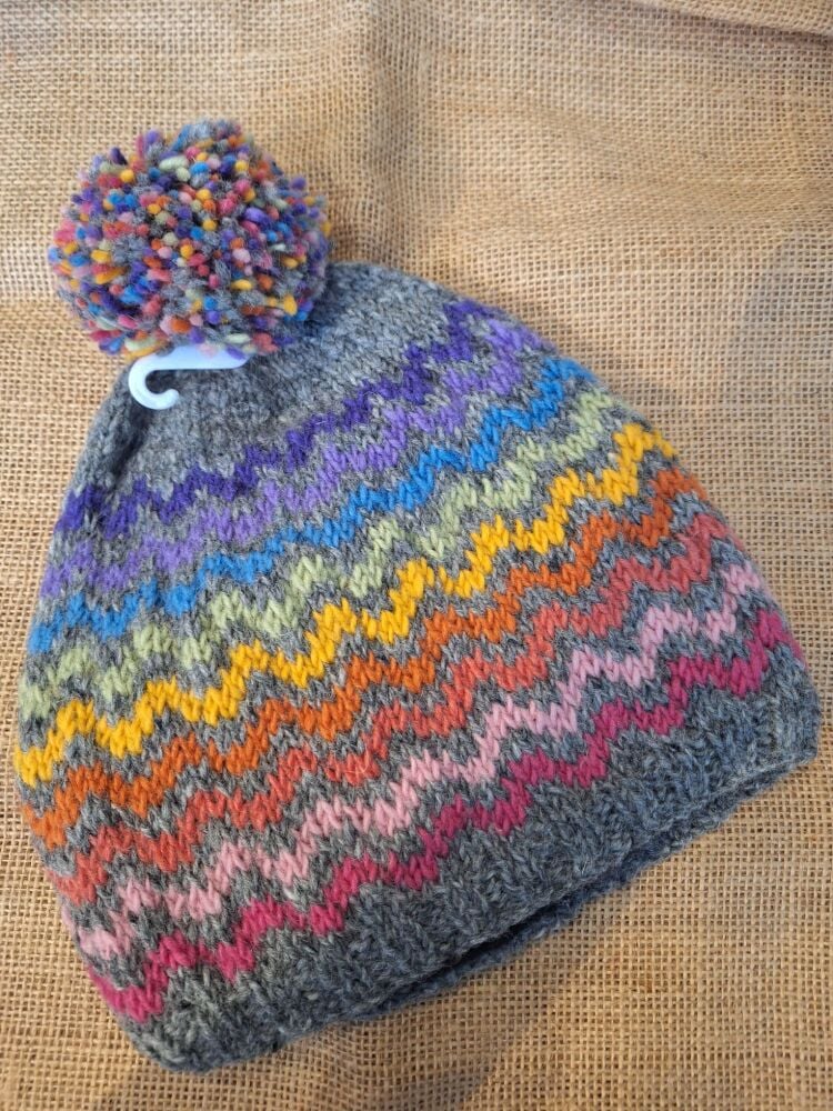 Wiggle Stripe - Handknitted Bobble Beanie Hat