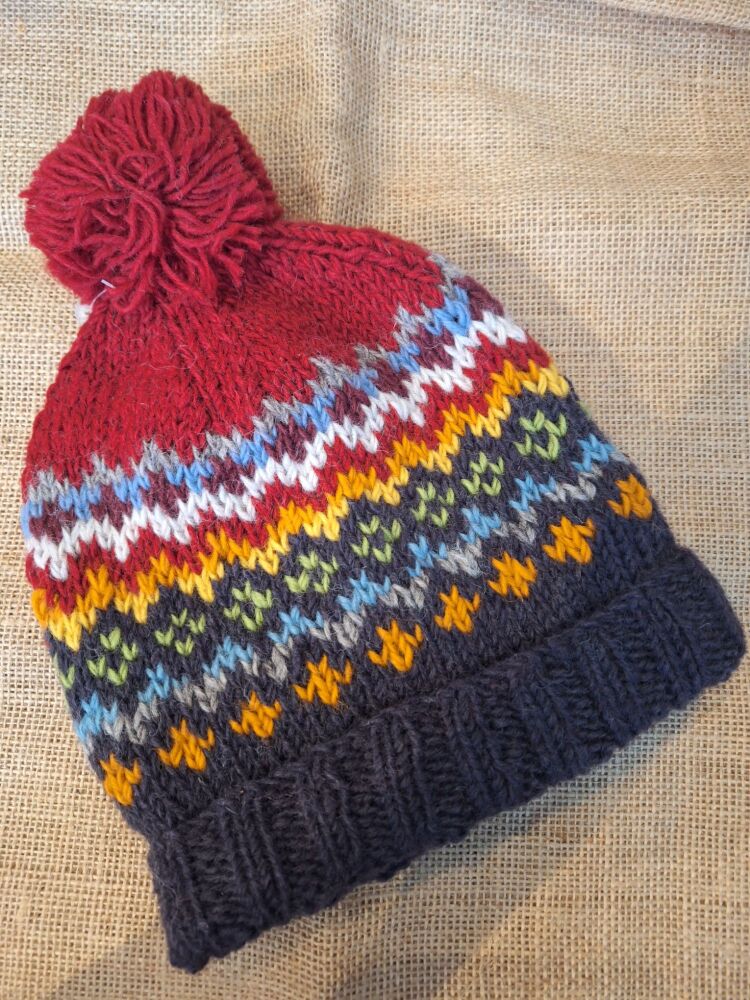 Clifden Navy - Handknitted Bobble Beanie Hat