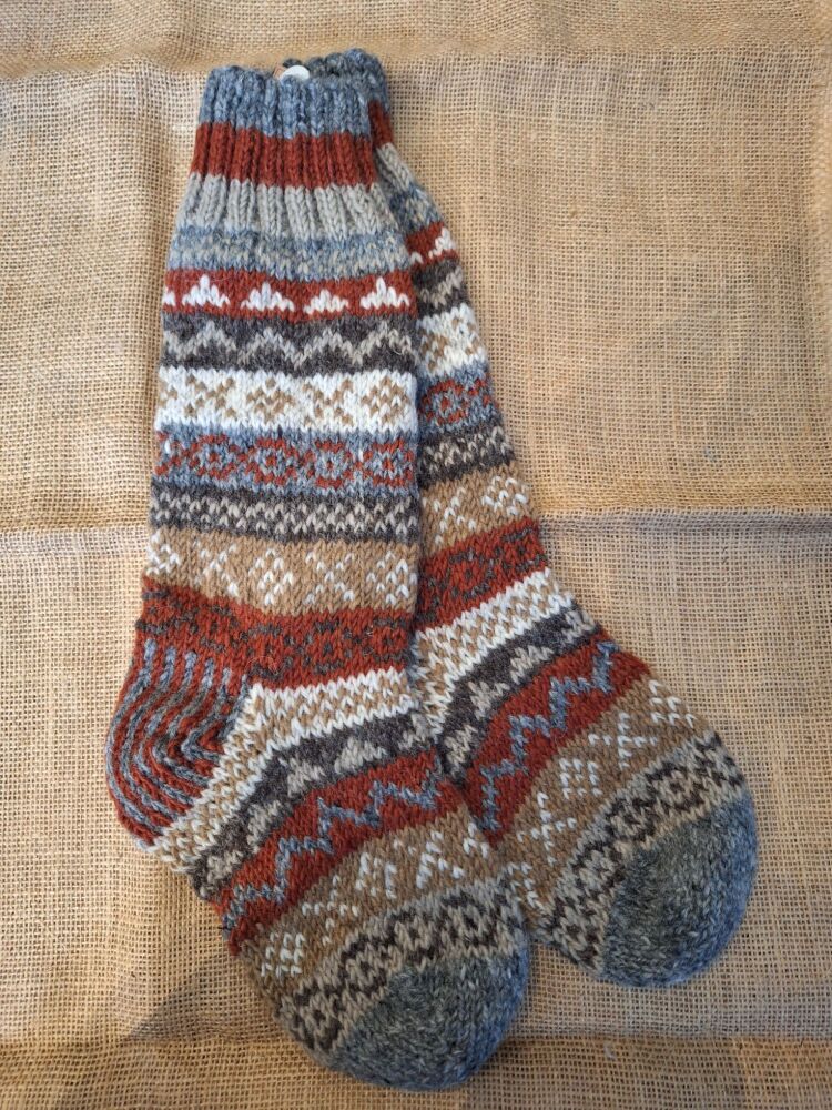 Fairisle Grey - Handknitted Long Socks