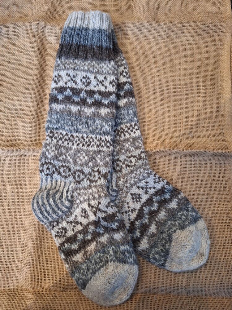 Fairisle Natural - Handknitted Long Socks