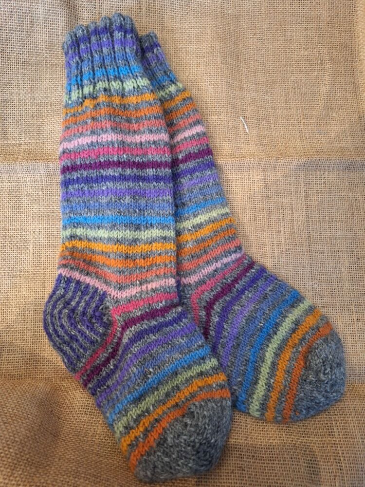 Grey Stripe - Handknitted Long Socks