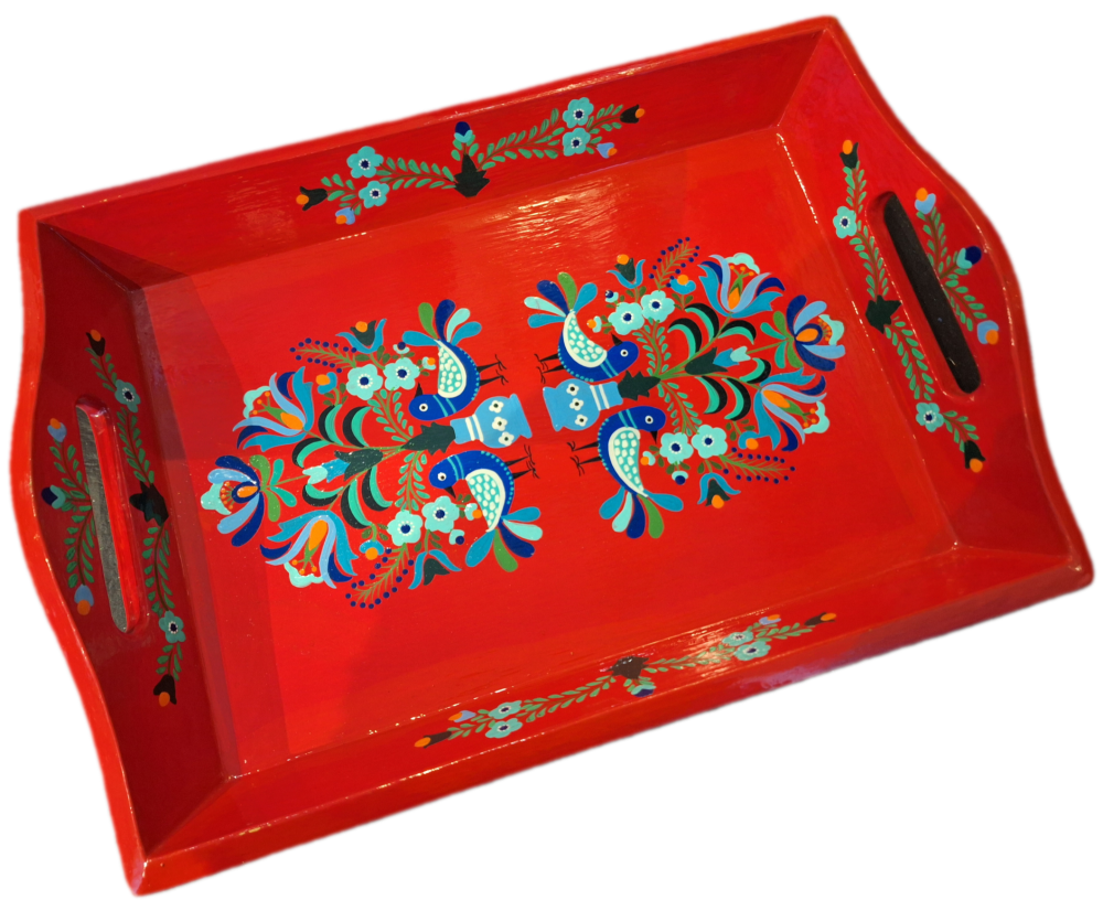 Indian Folk Art Wooden Tray - Red