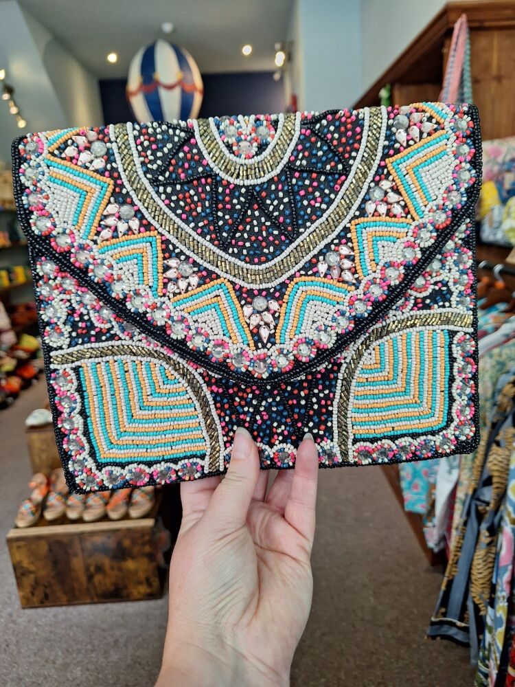 Beaded Handbag - Black Boho