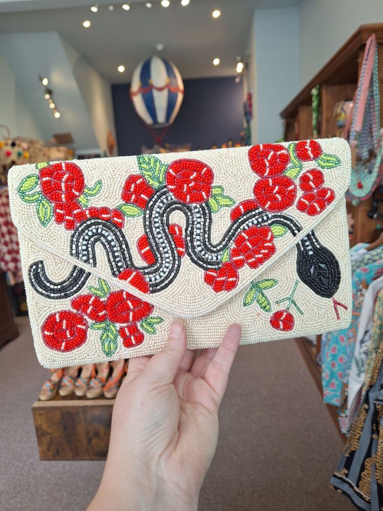Beaded Handbag - Floral Snake