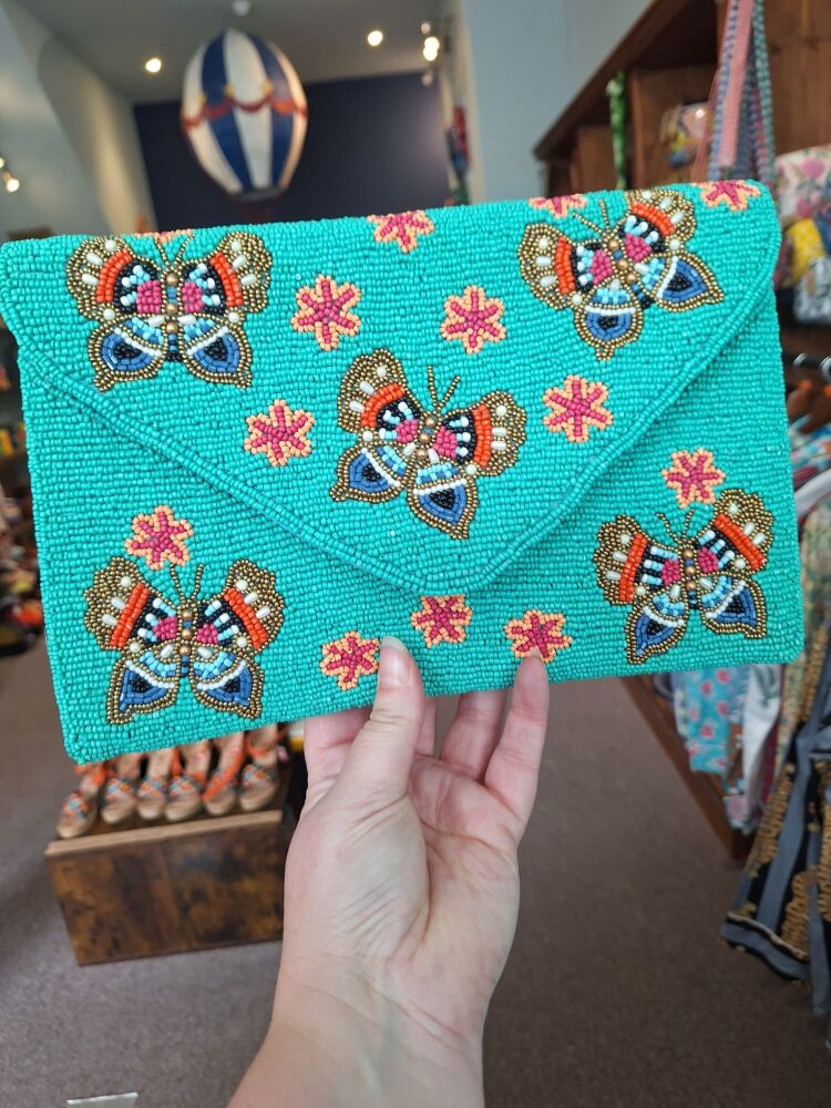 Beaded Handbag - Jade Butterflies