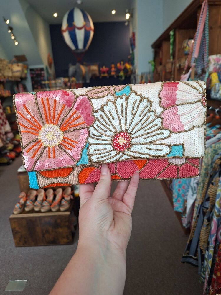 Beaded Handbag - Pink Sequin Flower