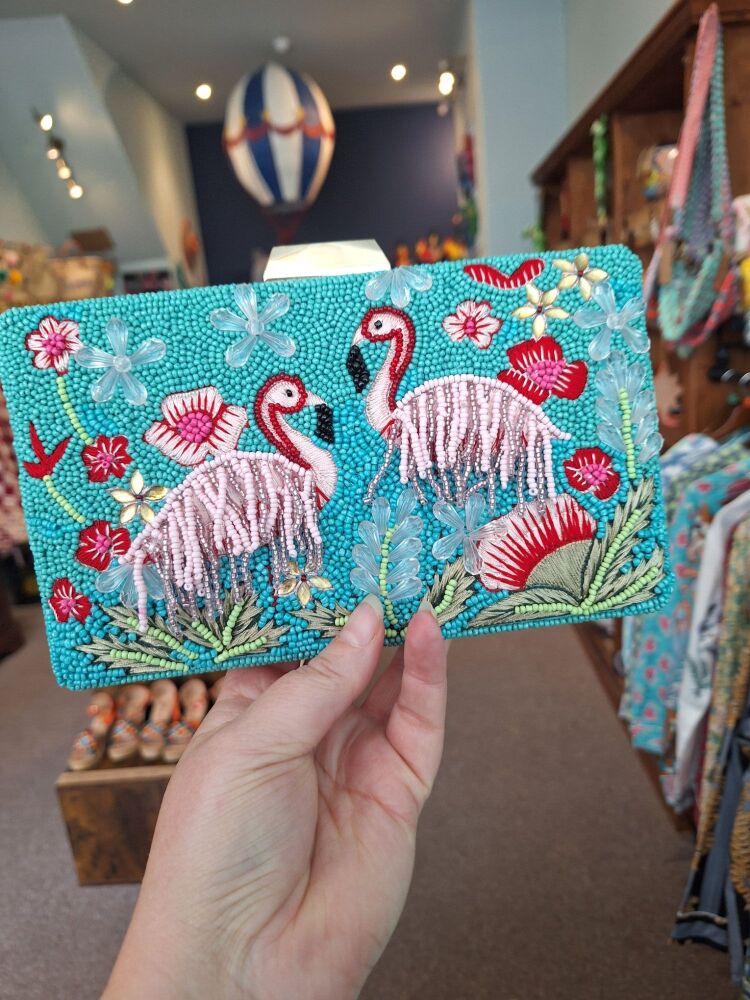 Beaded Handbag - Flamingo Box Clutch