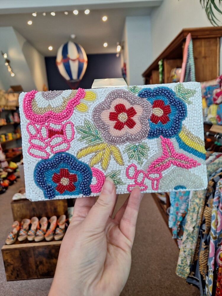 Beaded Handbag - Floral Box Clutch