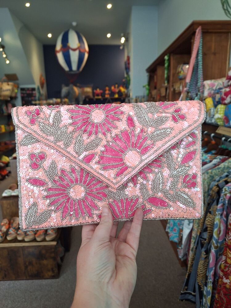 Beaded Handbag - Pink Sunflower