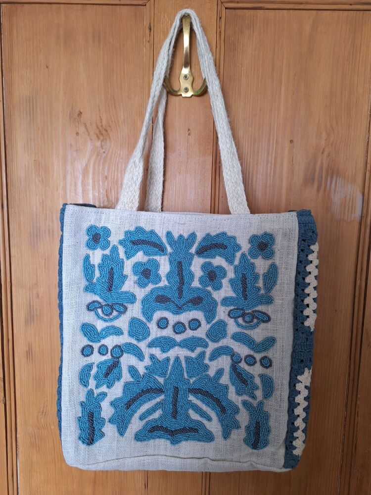 Beaded Tote Bag - Beauty in Blue