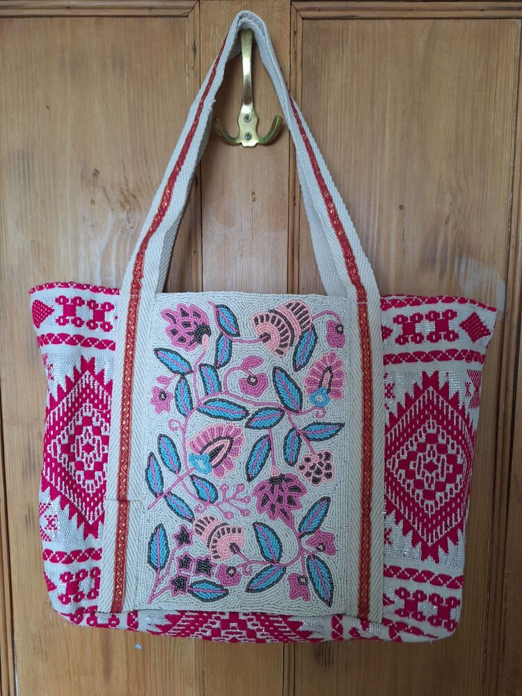 Beaded Tote Bag - Bold Pink Perfection