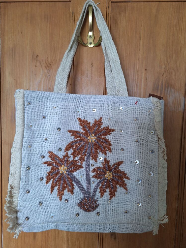 Beaded Tote Bag - Marrakech Palm