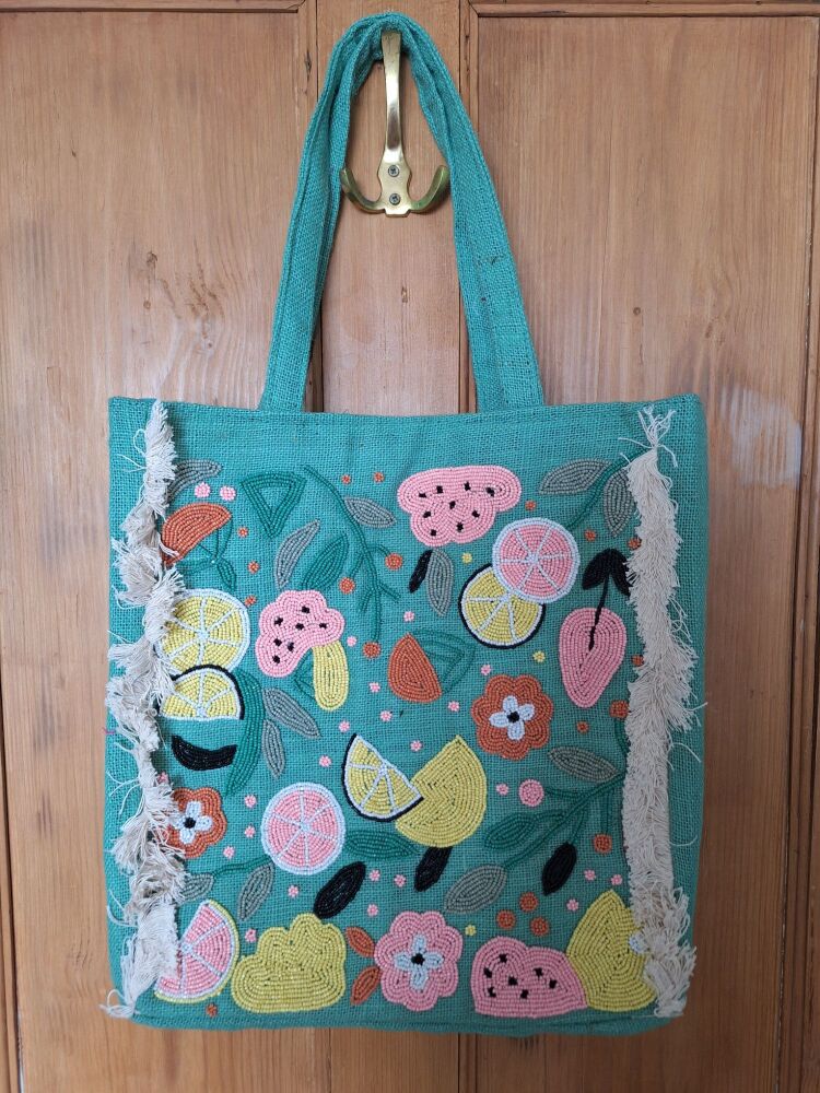 Beaded Tote Bag - Green Summer Sorbet