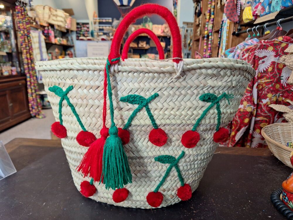 Moroccan Basket Bag - Cherry