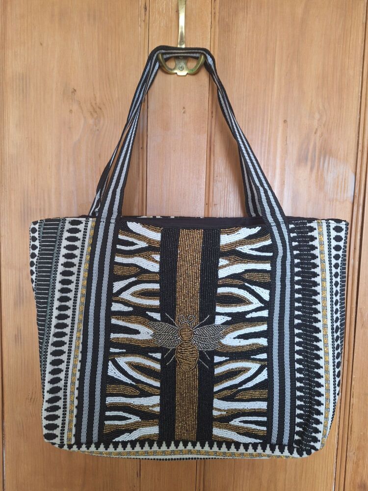 Beaded Tote Bag - Dark Side Bumble Bee