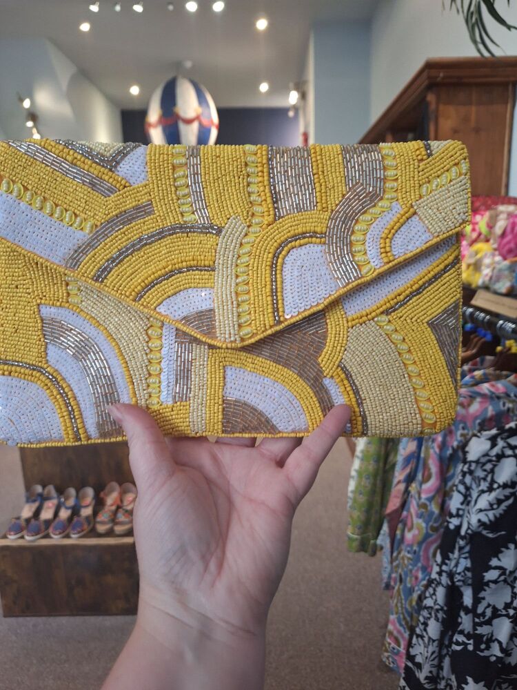 Beaded Handbag - Abstract Yellow