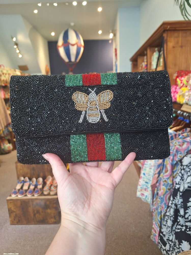 Beaded Handbag - Black Bee Stripe