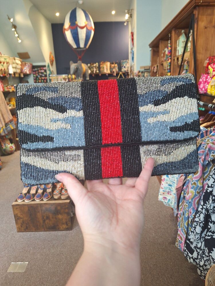 Beaded Handbag - Camo Stripe