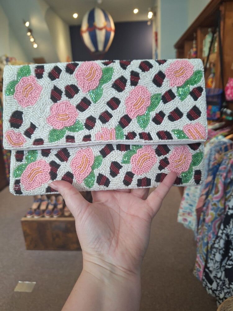 Beaded Handbag - Leopard Rose