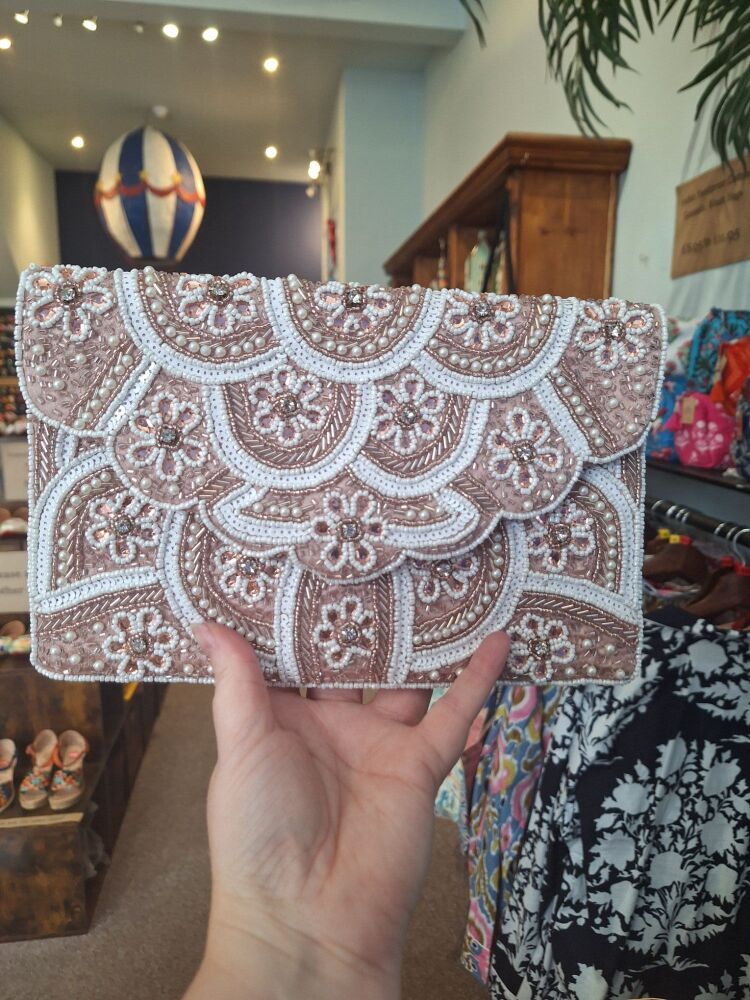 Beaded Handbag - Pink Posy