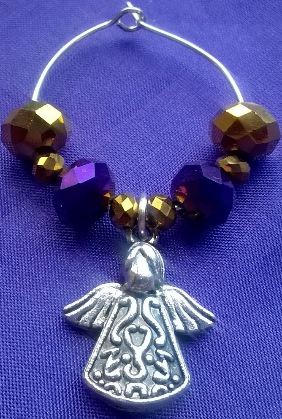 Stunning Set of 6 Matching Wine Glass Charms in Purple and Gold with Choir