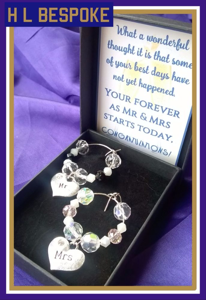 Pair of Mr & Mrs Wine Glass Charms / Coffee Glass Charms