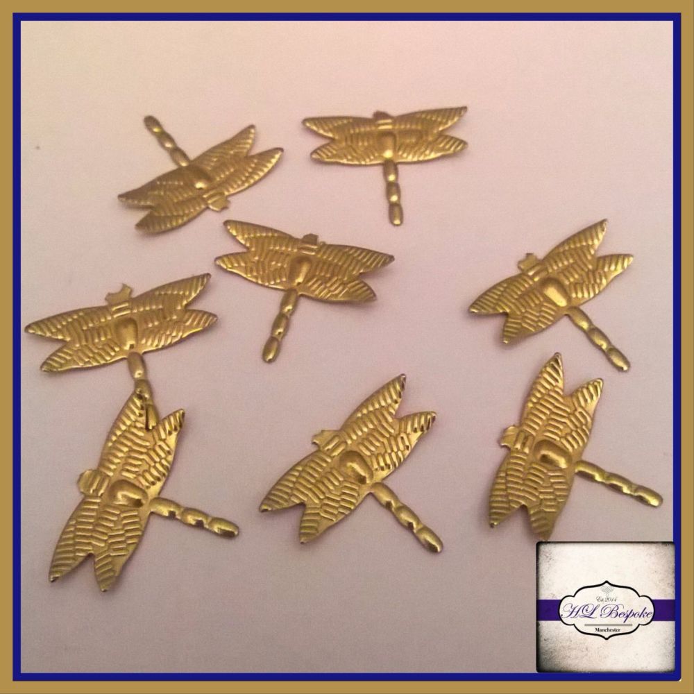 Raw Brass Dragonfly Solderable Accents x5 - Brass Stampings