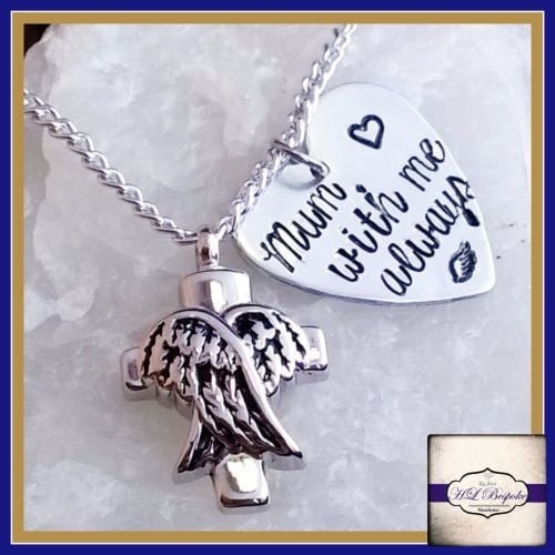 Personalised Cremation Urn Necklace - Cremation Urn Pendant - Angel Wing Ur