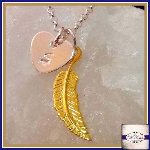 Personalised Feather Necklace - Silver & Gold Necklace - Guardian Angel Nec