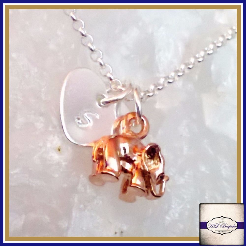 Personalised Elephant Necklace - Pendant Gift For Elephant Lover - Rose Gold Elephant Gift - Rose Gold Animal Jewellery - Elephant Charm