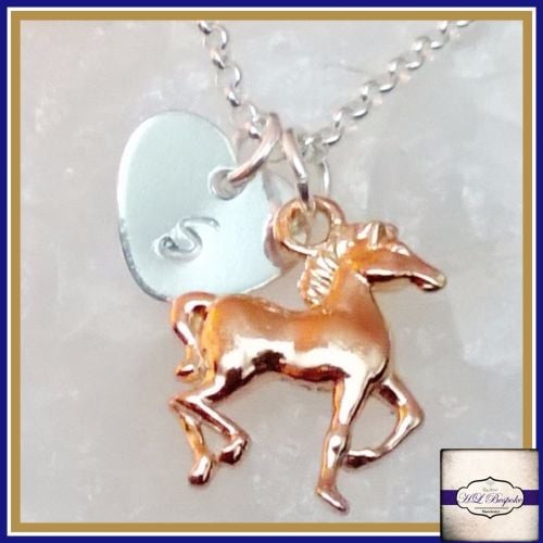 Personalised Horse Necklace - Silver & Rose Gold Galloping Horse Necklace -
