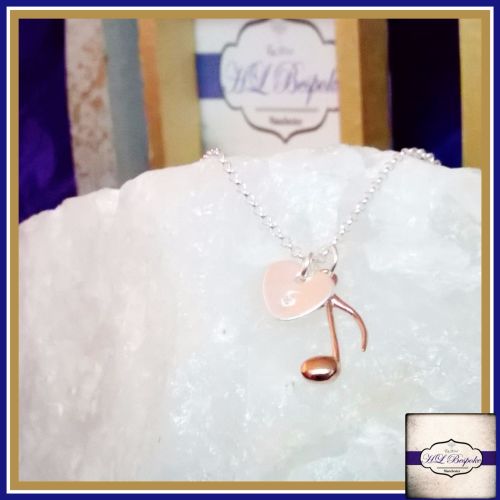 Personalised Music Necklace - Silver & Rose Gold Music Note Necklace - Rose