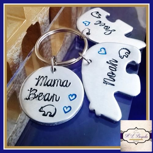 Personalised Mummy Bear Keyring - Mama Bear Gift - Mummy Bear and Baby Bear